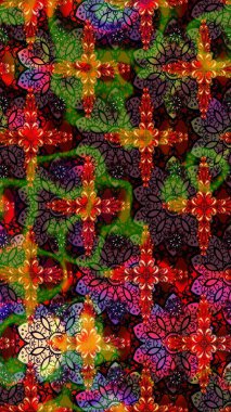 Raster Çiçek İllüstrasyonu güzel tekstil. Kahverengi ve siyah renkte etnik çiçeklerle süslenmiş zarif bir eskiz..