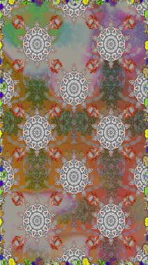 Raster illüstrasyonunda kusursuz çiçek deseni. Gri ve kahverengi renkte çiçekler.