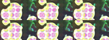 Arkaplan dokusu, duvar kağıdı, yeşil ve gri renkli çiçek teması. Soyut etnik raster çizim kalıbı. Kabile sanatı boho baskısı, klasik çiçek arkaplanı.