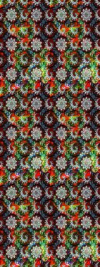 Raster illüstrasyonu. Siyah ve kırmızı renklerin üzerine karalamalar çizilmiş çiçek deseni.