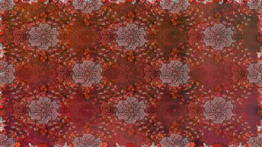 Kahverengi ve kırmızı kahverengi ve kırmızıya. 1950-1960 motifleri. El çizimi çiçek unsurları olan soyut, dikişsiz raster deseni. Retro tekstil tasarım koleksiyonu. Çiçekli ipek eşarp..