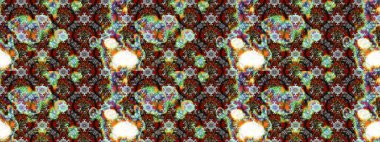 Gri ve kahverengi renkli çiçekler. Asya tekstil tarzında. Raster illüstrasyonu. Raster illüstrasyonu. Çiçek desenini çiz.