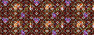 Renkli Bahar Teması eskiz kalıbı. Düz Çiçek Elementleri Tasarımı. Sevimli çiçek raster deseni. Kahverengi ve kırmızı renkte çiçekler.