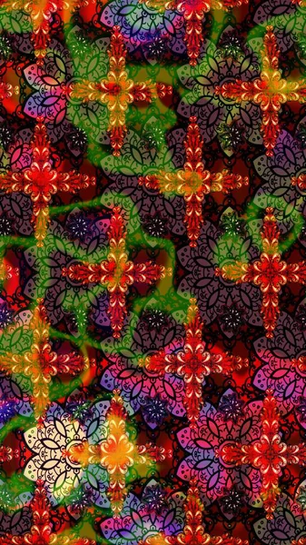 Raster Çiçek İllüstrasyonu güzel tekstil. Kahverengi ve siyah renkte etnik çiçeklerle süslenmiş zarif bir eskiz..