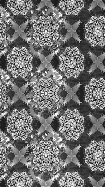 Gri renkli etnik çiçekli zarif eskiz deseni. Asya Tekstil 'inde Raster Çiçek İllüstrasyonu.