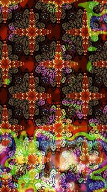 Raster illüstrasyonu. Kahverengi ve siyah renkli çiçekler. El çizimi çiçekli soyut çizim deseni.