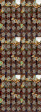 Raster illüstrasyonu. Suluboya çiçekli çiçek deseni. Kahverengi ve gri renkli Asyalı tekstil.