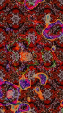 Renkli Yaz Temalı eskiz kalıbı. Sevimli çiçek raster deseni. Düz Çiçek Elementleri Tasarımı. Kahverengi ve kırmızı renkte çiçekler.