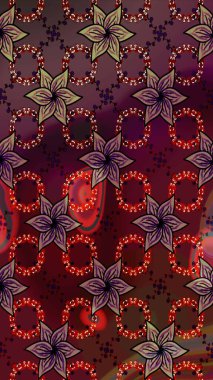 Kahverengi ve kırmızı renklerde. Raster illüstrasyonu. Çiçekli güzel suluboya desen.