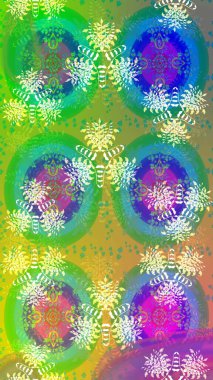 Kusursuz desen. Hint süsü. Çiçek duvar kağıdı. Raster illüstrasyonu. Yeşil ve mavi renklerde. Renkli süs kenarı.