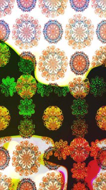 Raster illüstrasyonu. Gri ve kahverengi renklere karalamalar çizilmiş çiçek deseni.