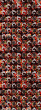 Siyah ve kahverengi renkte etnik çiçeklerle süslenmiş zarif bir eskiz. Asya Tekstil 'inde Raster Çiçek İllüstrasyonu.