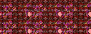 Raster illüstrasyonu. Çiçek buketleriyle klasik bir eskiz şekli. Kahverengi ve kırmızı renklerde.