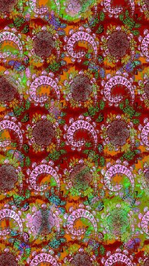 El çizimi. Güzel kumaş deseni. Raster illüstrasyonu. Çiçekler, dallar, otlar ve çiçekler.