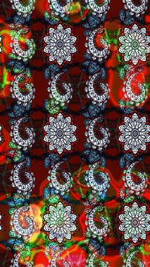 Çiçek izi. Çiçekler suluboya tarzında kırmızı ve kahverengi renklerde. Suluboya çizim deseni.