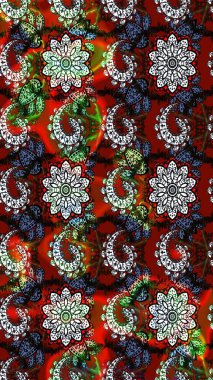 Süslü kumaş deseni. Renkli Bahar Teması eskiz kalıbı. Düz Çiçek Elementleri Tasarımı. Raster illüstrasyonunda çiçek deseni çizimi.