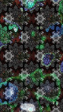 Gentle, spring floral on gray and black colors. Raster illustration. Raster floral pattern in doodle style with flowers.