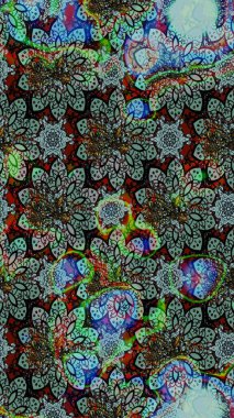 Raster illüstrasyonundaki çiçek desenli çizim. Suluboya tarzında mavi ve yeşil renkte çiçekler.