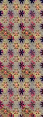 Elle boyanmış suluboya, dikişsiz çiçekler ve bitkiler. Çiçekler bej ve gri renklerde.