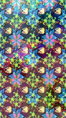 Çiçek mavisi ve kahverengi çizim deseni. Klasik taslak çizimi. Raster Yumuşak kumaş deseni. Raster çiçek izi..