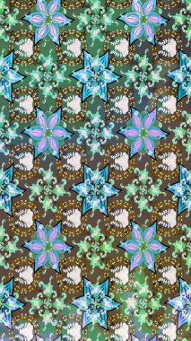 Raster illüstrasyonundaki çiçek desenli çizim. Düz Çiçek Elementleri Tasarımı. Renkli Bahar Teması eskiz kalıbı. Süslü kumaş deseni.