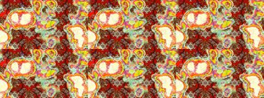 Üzerinde gelincikler ve vadi zambakları olan renkli çiçek desenli nakış deseni. Tekstil tasarımı için kahverengi ve nötr renklerde geleneksel halk çiçekleri buketi.