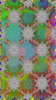 Parlak çiçekli kolaj çiçekleri yeşil ve gri. Çiçek tasarımı için inanılmaz bir kolaj cenneti tarzı. Çiçekli zambaklar dikişsiz arkaplan.