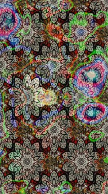 Çiçek duvar kağıdı. Çizim kalıbı. Renkli süs kenarı. Hint süsü. Gri ve nötr renklerde. Raster illüstrasyonu.