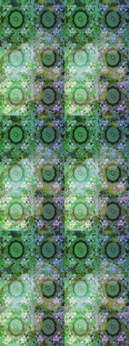 Raster illüstrasyonundaki çiçek desenli çizim. Yeşil ve mavi renkte çiçekler.