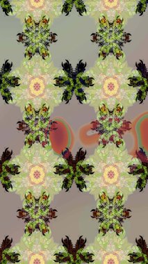 Tarafsız ve gri renklerde çiçekler. Raster illüstrasyonunda kusursuz çiçek deseni.