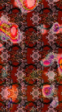 Süslü kumaş deseni. Düz Çiçek Elementleri Tasarımı. Raster illüstrasyonundaki çiçek desenli çizim. Renkli Bahar Teması çizim şablonu.