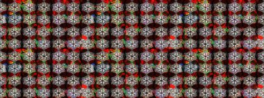 Halk tarzı. Modern çiçek arkaplanı. Moda baskıları için zarif bir şablon. Parlak renkli çiçekleri ve siyah ve kahverengi renkte yaprakları olan harika bir çiçek deseni..