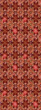 Kumaş, tekstil, duvar kağıdı baskısı için. Renkli desenli eskiz deseni, kırmızı ve kahverengi çiçekler ve dekoratif elementler. Raster illüstrasyonu. Eski usul. Taslak arkaplan.