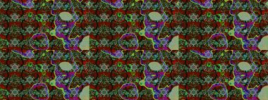 Soyut etnik raster çizim kalıbı. Çiçekler. Vadinin çiçekleri yeşil ve gri renklerde.