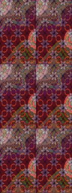 Düz Çiçek Elementleri Tasarımı. Renkli Yaz Temalı Kusursuz Arkaplan. Raster illüstrasyonunda kusursuz çiçek deseni. Kahverengi ve mor renkte çiçekler.