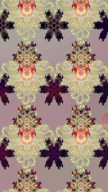 Parlak çiçekli halı bej renkli çizim deseni.