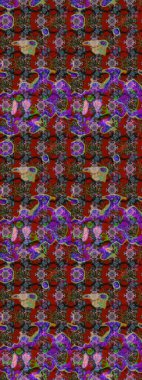 El çizimi çiçekli soyut çizim kalıbı. Raster illüstrasyonu. Kırmızı ve kahverengi renkte çiçekler.