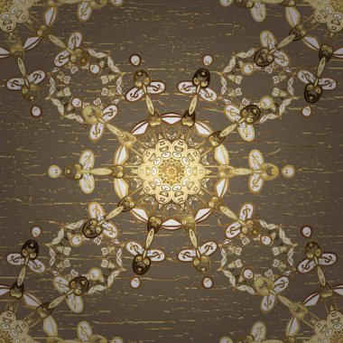 Geleneksel oryantasyon süsü. Kusursuz klasik raster altın desenli. Klasik klasik klasik arka plan. Kahverengi ve beyaz renklerde, altın elementlerle kusursuz desen.