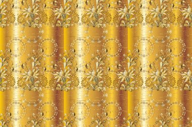 Seamless oriental ornament in the style of baroque. Golden elements on black and brown colors. Traditional classic raster golden seamless pattern.