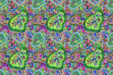 Düz Çiçek Elementleri Tasarımı. Kusursuz Renksiz Bahar Temalı Kusursuz Arkaplan. Hoş renklerde çiçekler. Sevimli çiçek raster deseni.