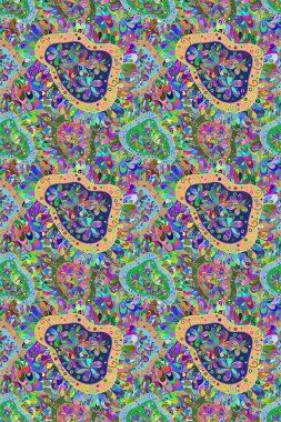 Kusursuz Renksiz Bahar Temalı Kusursuz Arkaplan. Hoş renklerde çiçekler. Düz Çiçek Elementleri Tasarımı. Sevimli çiçek raster deseni.