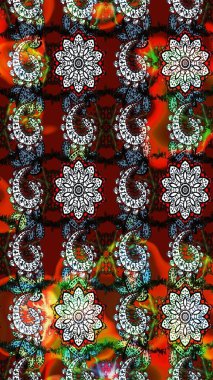 Vadinin çiçekleri siyah ve kırmızı renklerde. Çiçeksel çizim kalıbının çizimi.