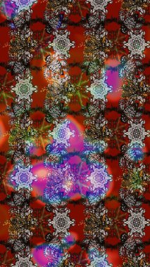 Raster illustration. In nice textile style on brown and gray colors. Floral sketch pattern with watercolor flowers.