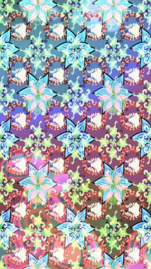 Raster çiçekleri klasik tarzda çizilmiş. Raster illüstrasyonu. Tarafsız ve mavi renklerde bahar çiçekleri. Çiçekli yumuşak çizim deseni.