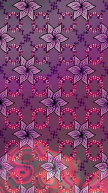 Mor ve pembe renkte çiçekler. Raster illüstrasyonunda çiçek deseni çizimi.