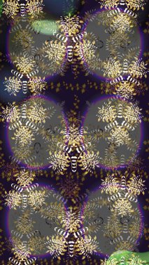 Gri ve kahverengi renkli çiçekler. Raster illüstrasyonu. Çiçek desenli çizim. Raster illüstrasyonu. Asya tekstil tarzında.