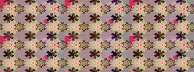 Raster illüstrasyonu. Çiçek desenli çizim. Bej ve gri renkli Asya tekstili.