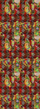 Kırmızı ve kahverengi renkli güzel tekstil. Suluboya çiçekli çiçek deseni. Raster illüstrasyonu.