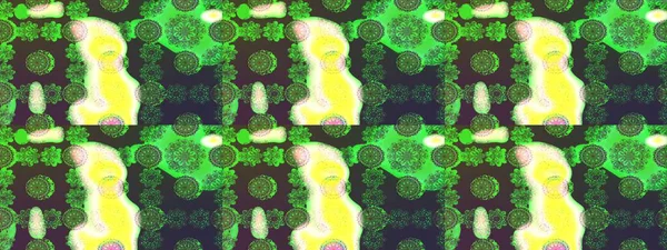 Raster Çiçek İllüstrasyonu güzel tekstil. Yeşil ve kahverengi renkli etnik çiçeklerle zarif eskiz deseni.