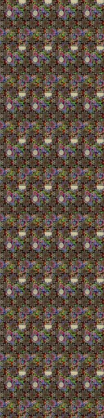 Gri ve kahverengi renkli etnik çiçekli zarif eskiz deseni. Asya Tekstil 'inde Raster Çiçek İllüstrasyonu.